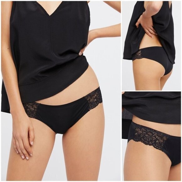 𝅺nwt Free People Smooth Bikini Black Lace Panties M - Picture 1 of 11
